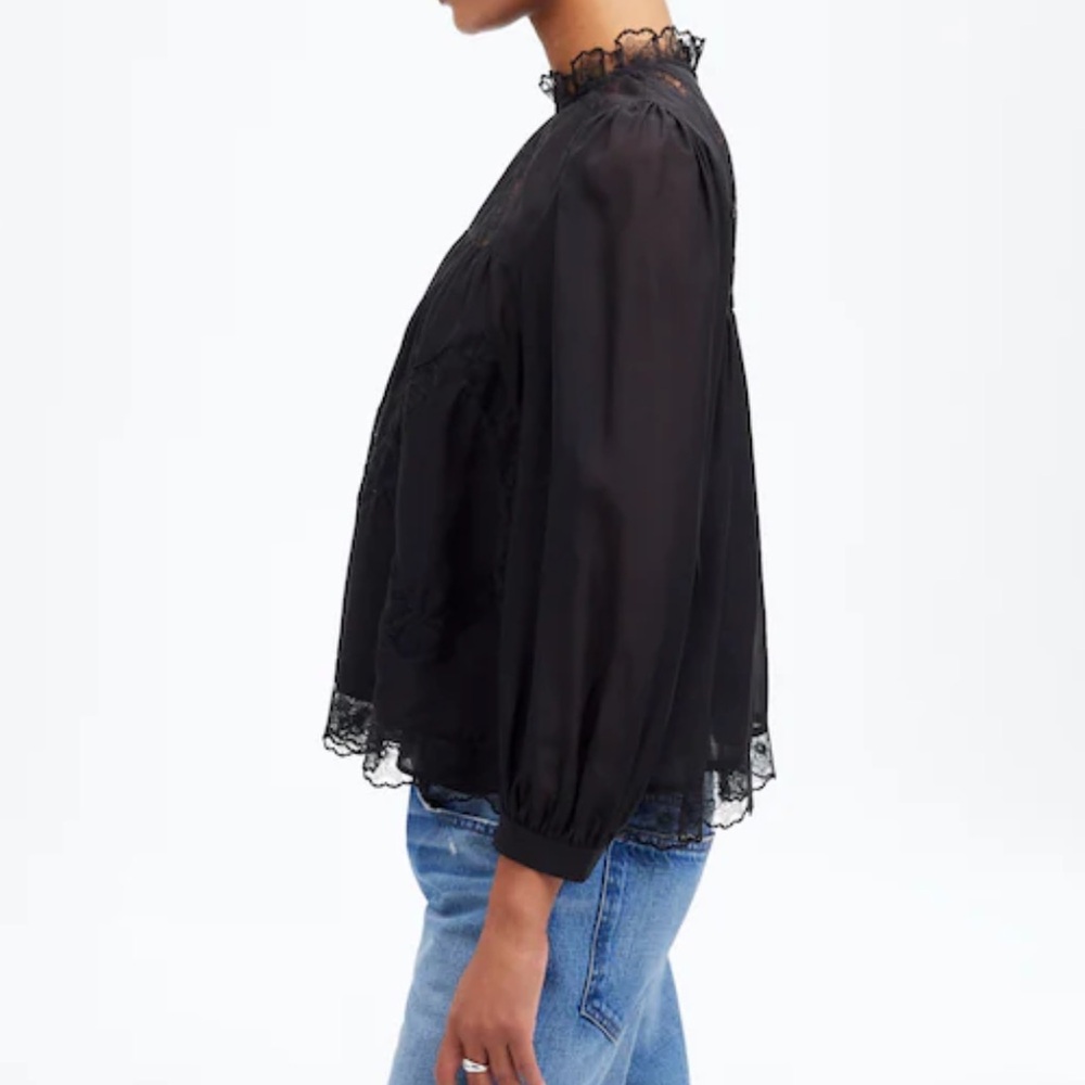 Madewell Lace-Inset Top in Silk - Picture 3 of 8